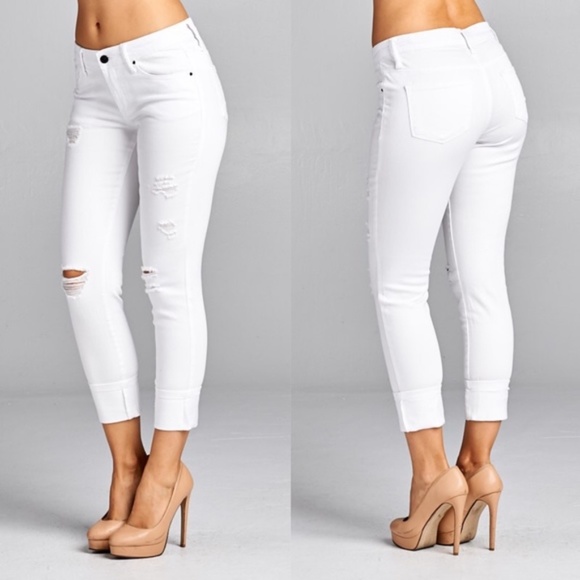 HELLO SPRING Distressed Skinny Jeans - WHIte - Picture 2 of 2